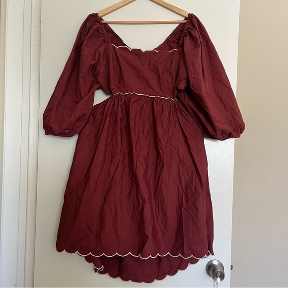 NWT Anthropologie Forever That Girl Scalloped Puff Sleeve Cotton Mini Dress XL - Picture 4 of 13